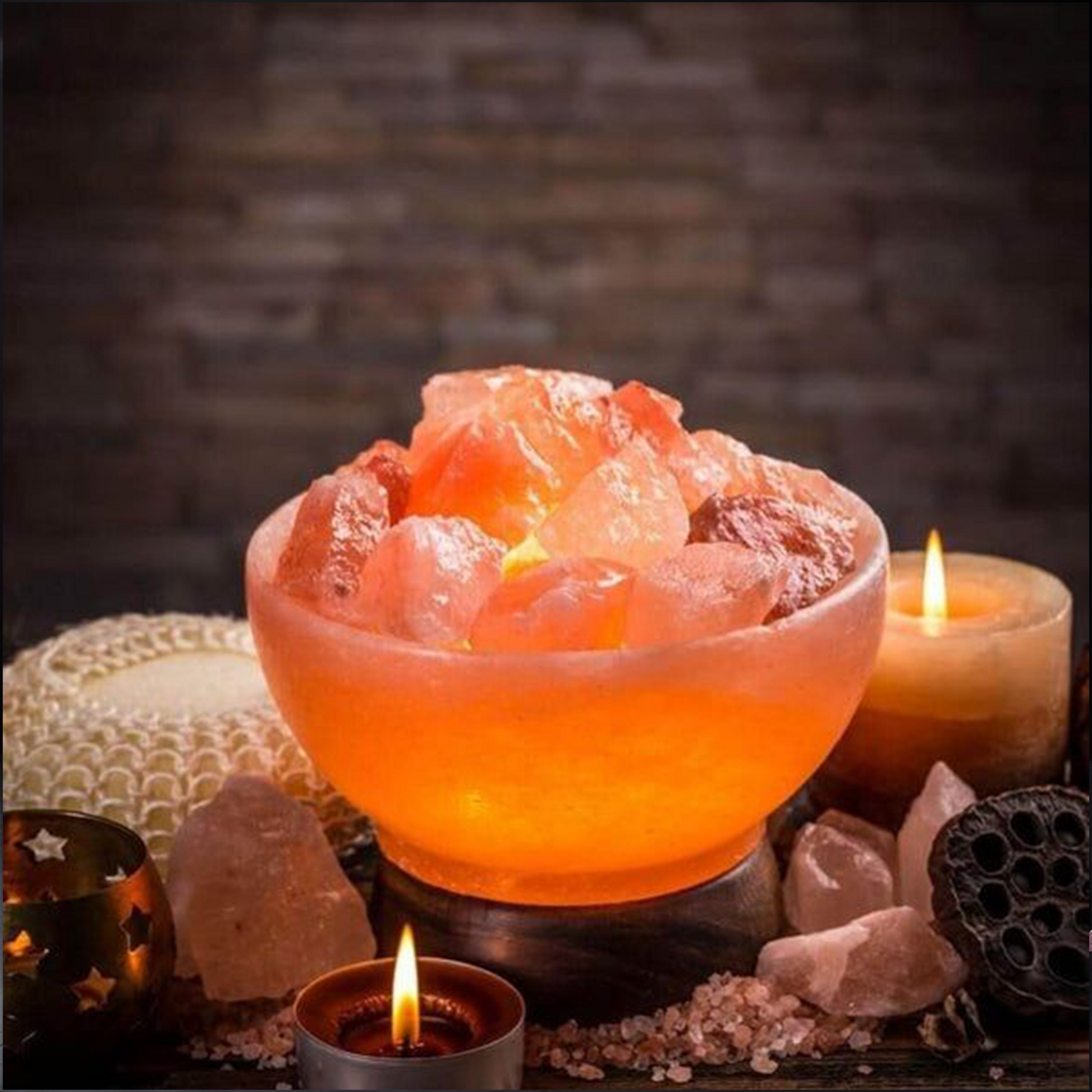 PINK SALT BOWL LAMP WITH MASSAGE BALLS