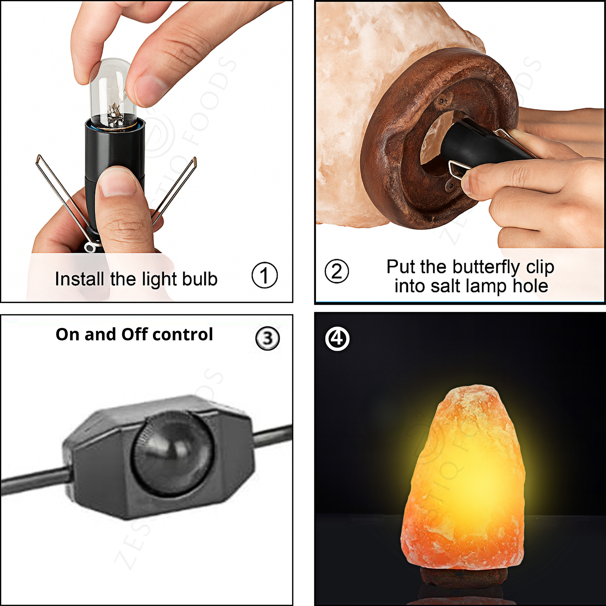 PINK SALT LAMP CORD & BULBS WITH ON/OFF SWITCH
