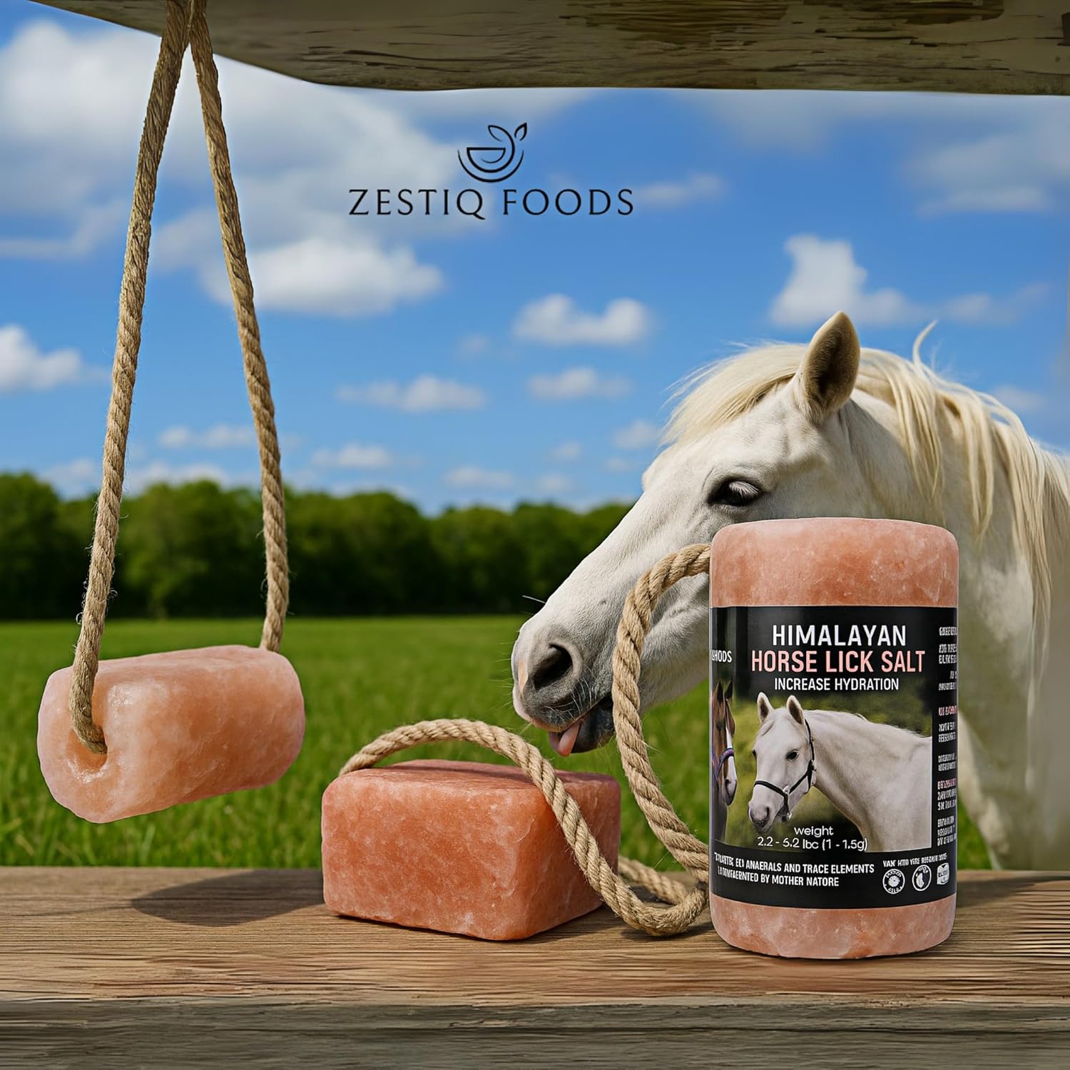 ZF Himalayan Pink Rock Salt for Horses, Cattle, Deer, Goats, Livestock & Wildlife, Lick Block Salt on Rope.