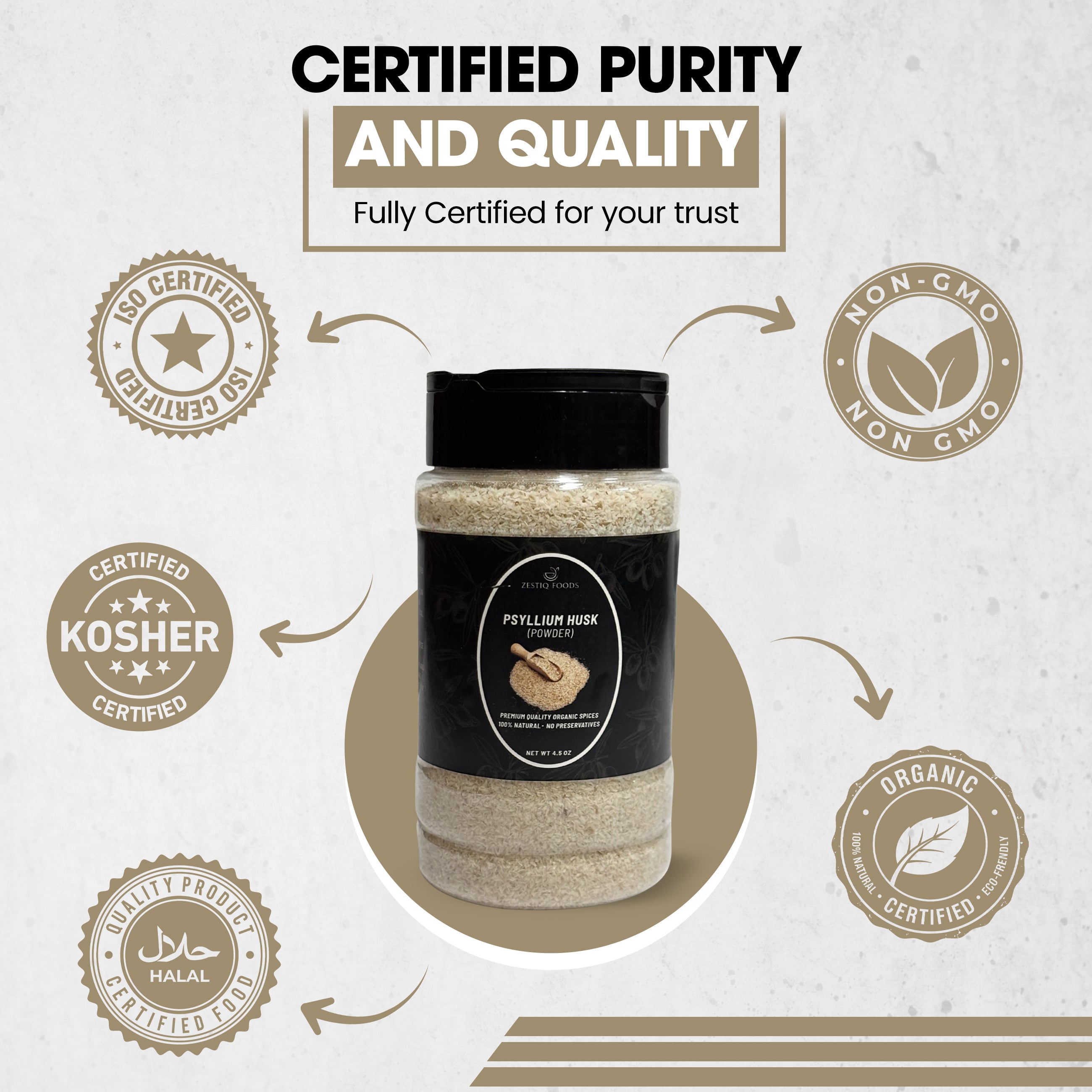 ZF Organic Whole Psyllium Husk – 4.5 oz