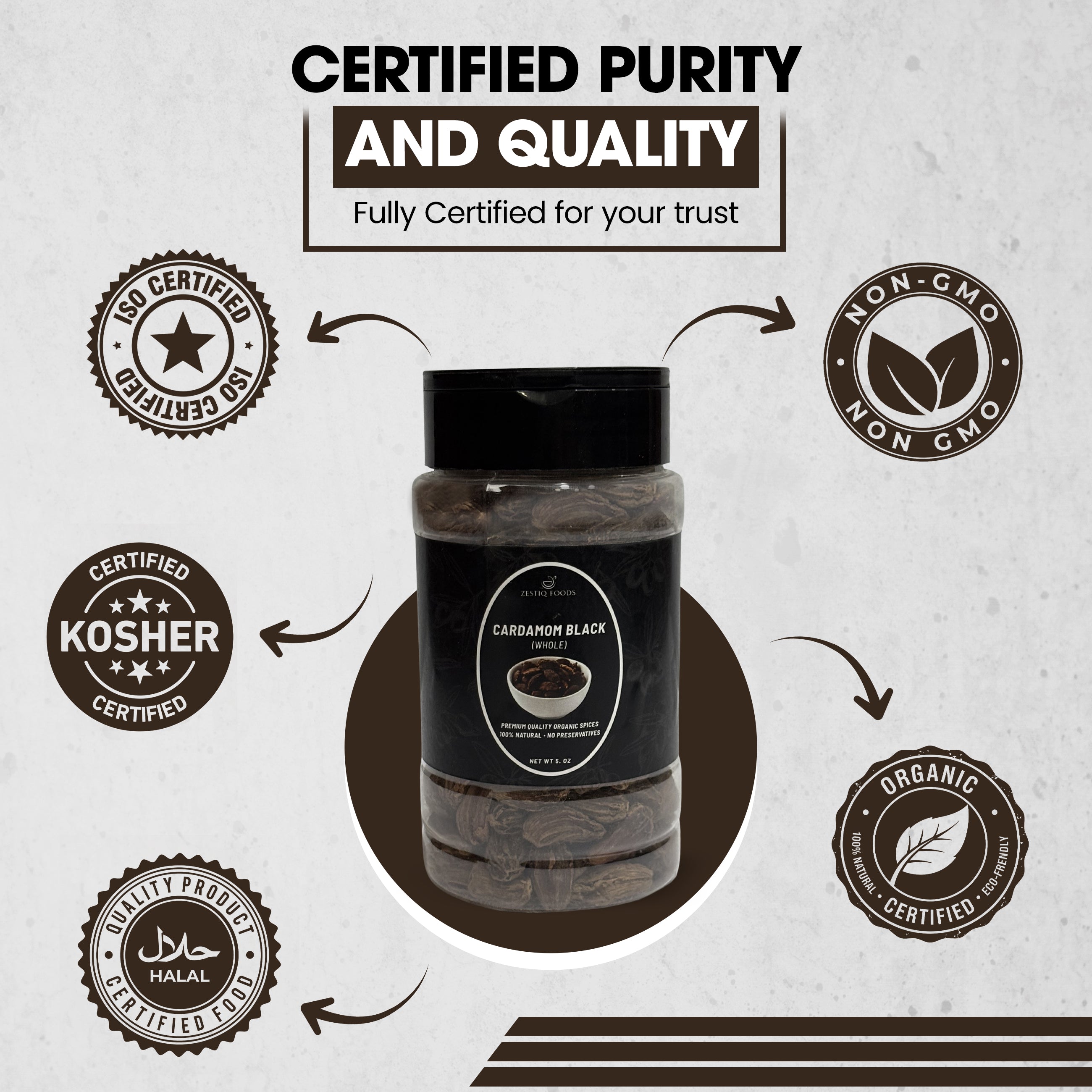 Zf Organic Cardamom Pods Black (Badi Elaichi) - 5 oz
