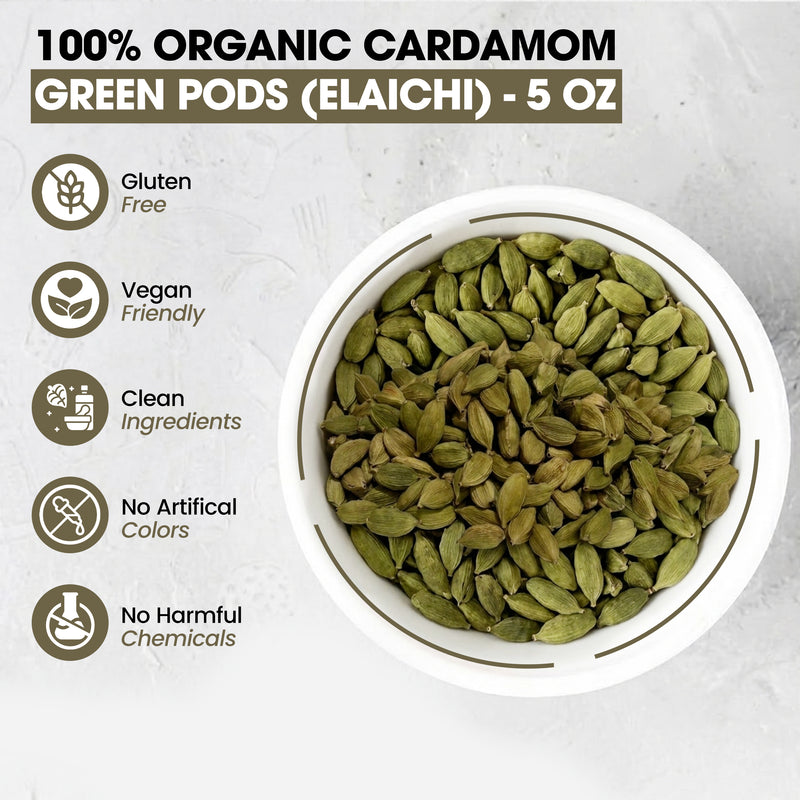 Zestiq Foods 100% Organic Green Cardamom Pods 5 oz with gluten-free, vegan-friendly, clean ingredients and no artificial colors