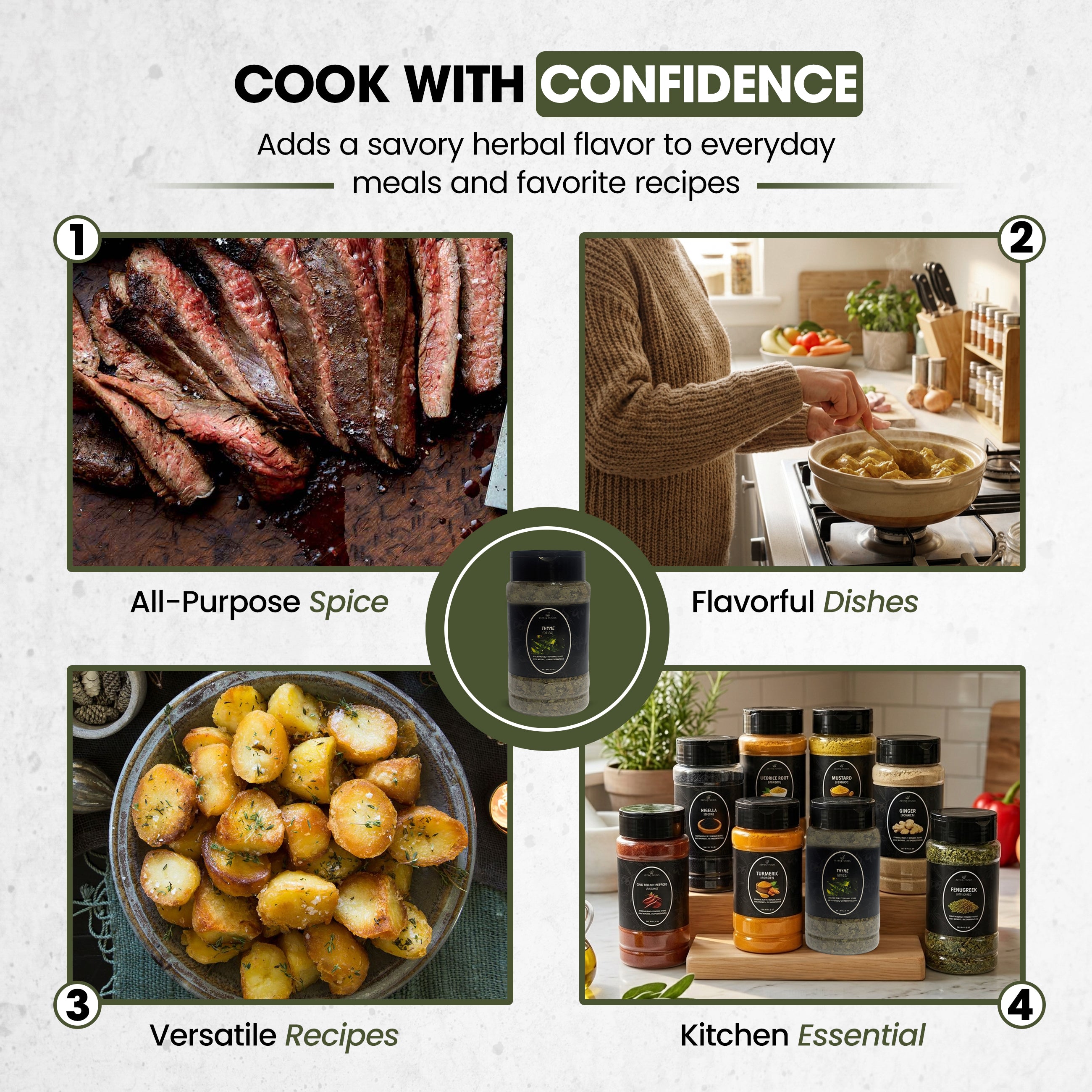 Zestiq Foods Organic Thyme Dried Leaves for soups, sauces, roasted vegetables, seasoning and versatile recipes