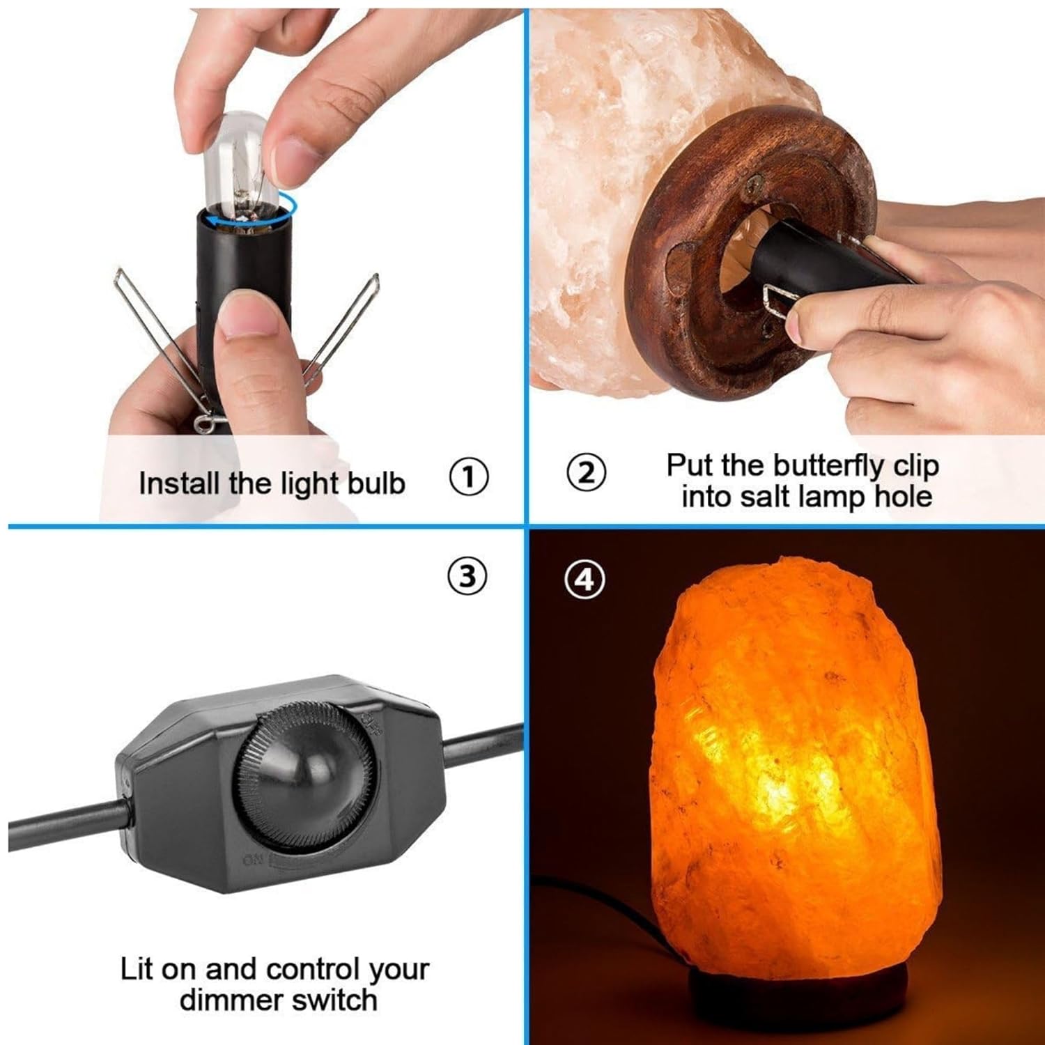 Himalayan Pink Salt Lamp Cord & Bulb Replacement Kit, Dimmer Switch & Light Bulb