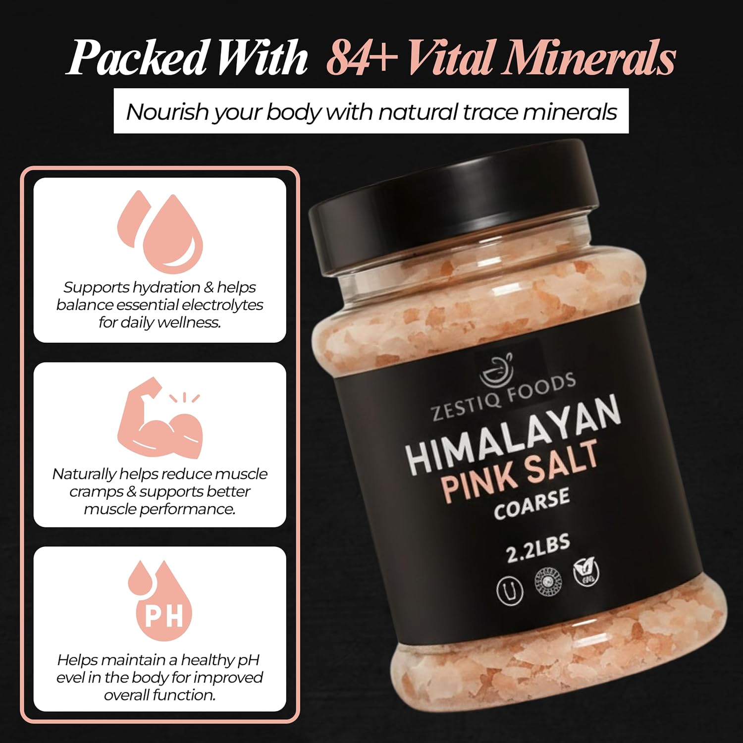 ZF HIMALAYAN PINK ROCK SALT, COARSE GRAIN JAR 2.2 lb