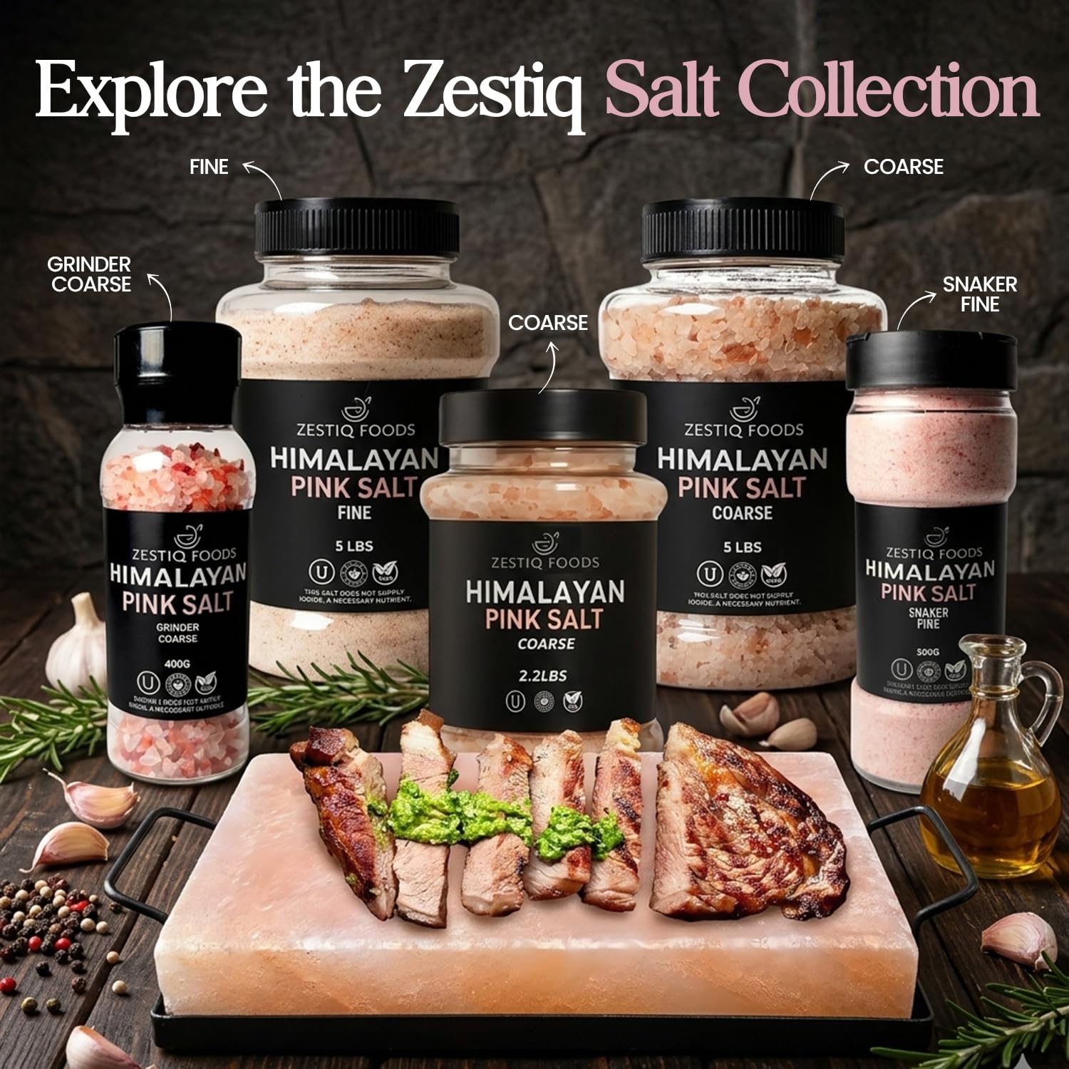 ZF HIMALAYAN PINK ROCK SALT COOKING BLOCK WITH METAL TRAY 12x8x1.5