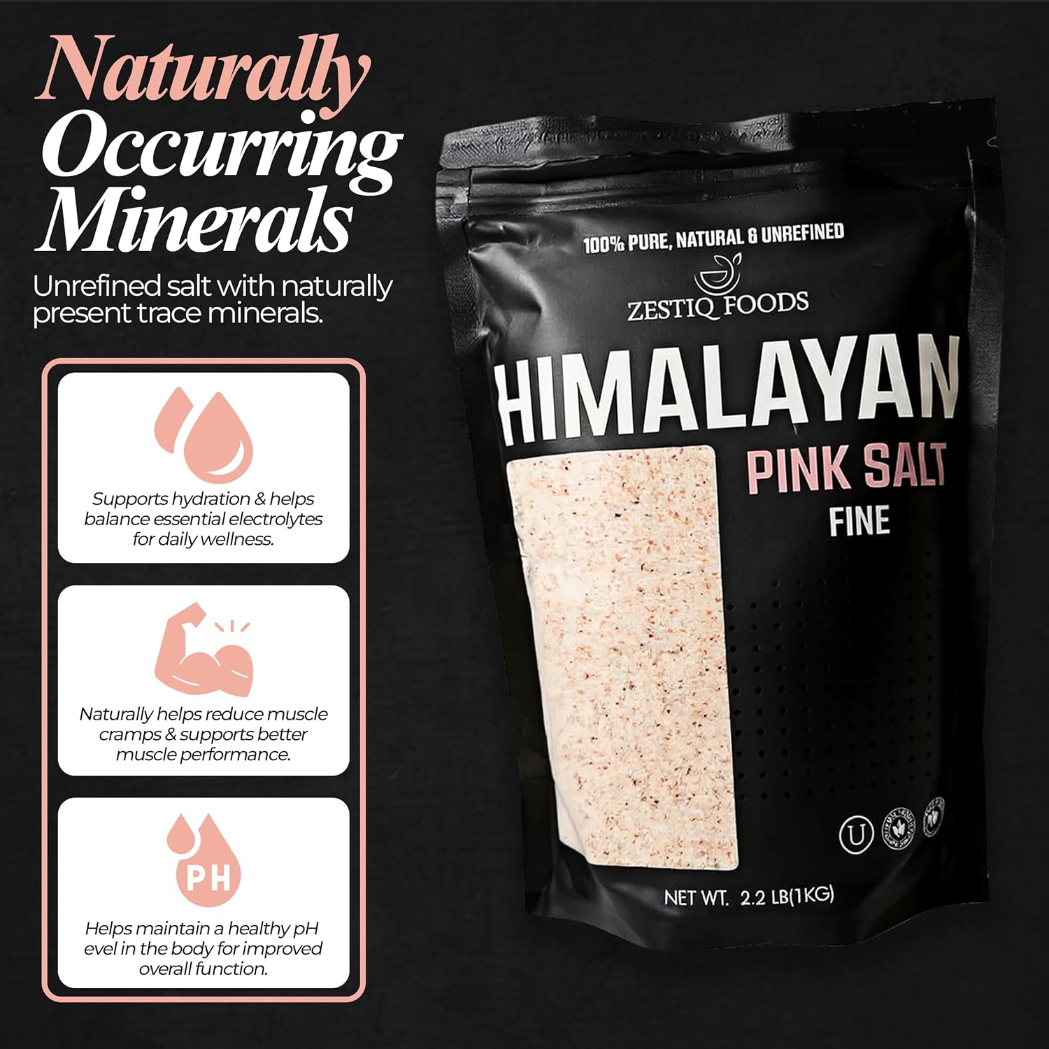 ZF HIMALAYAN PINK ROCK SALT, FINE GRAIN POUCH 2.2 lb