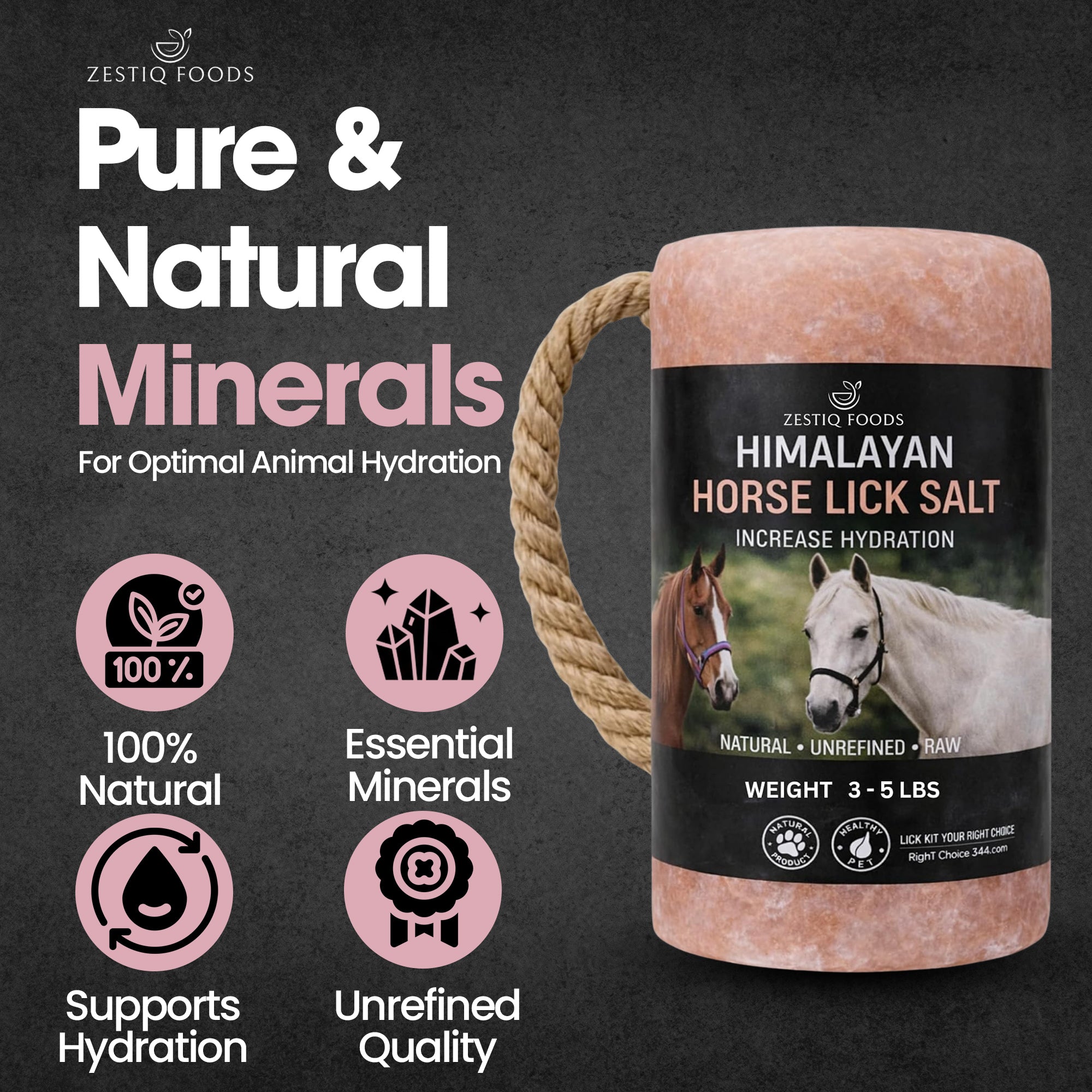 ZF HIMALAYAN PINK ROCK SALT, ANIMAL LICK SALT  3-5 LB (1-PACK)