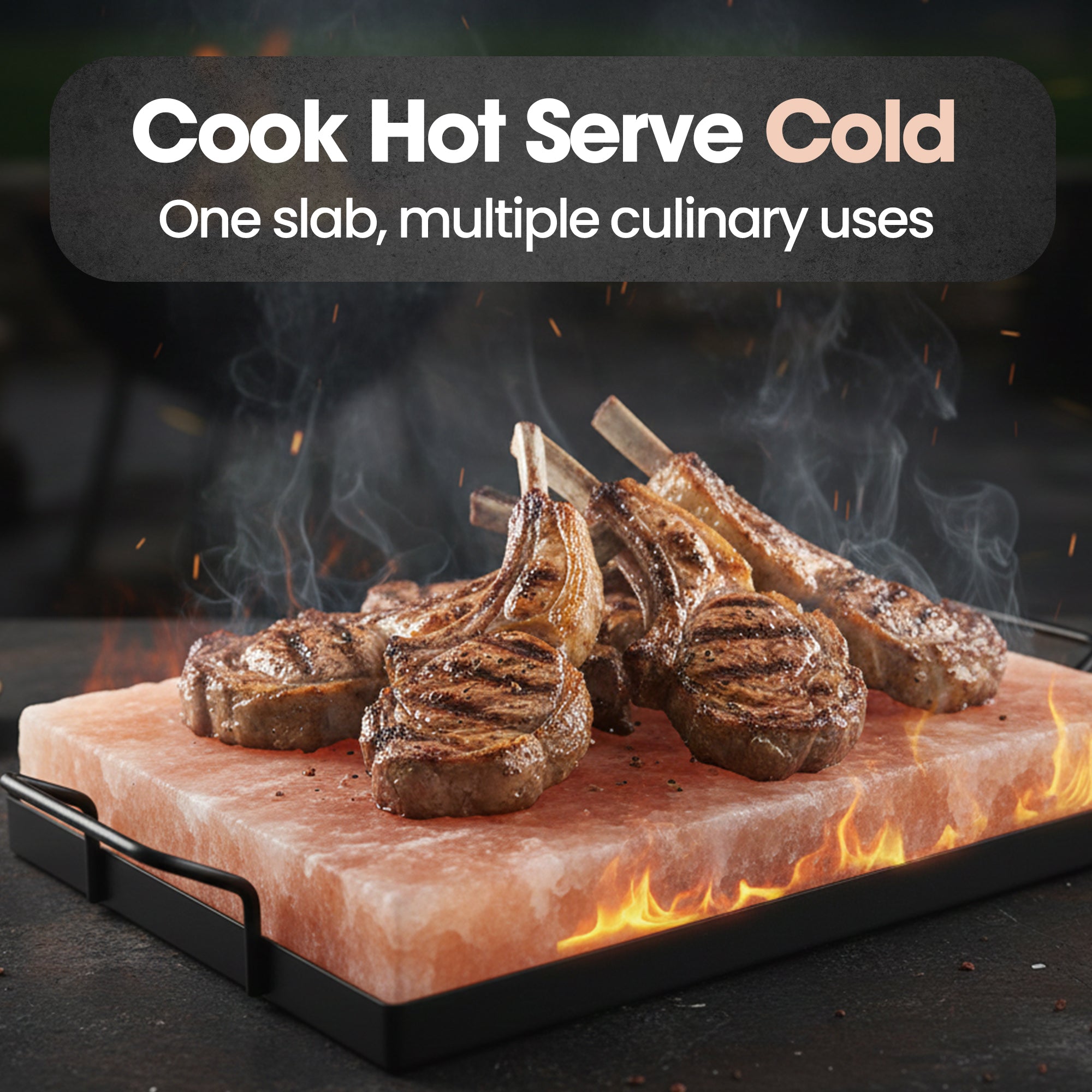 ZF HIMALAYAN PINK ROCK SALT COOKING BLOCK WITH METAL TRAY 12x8x1.5