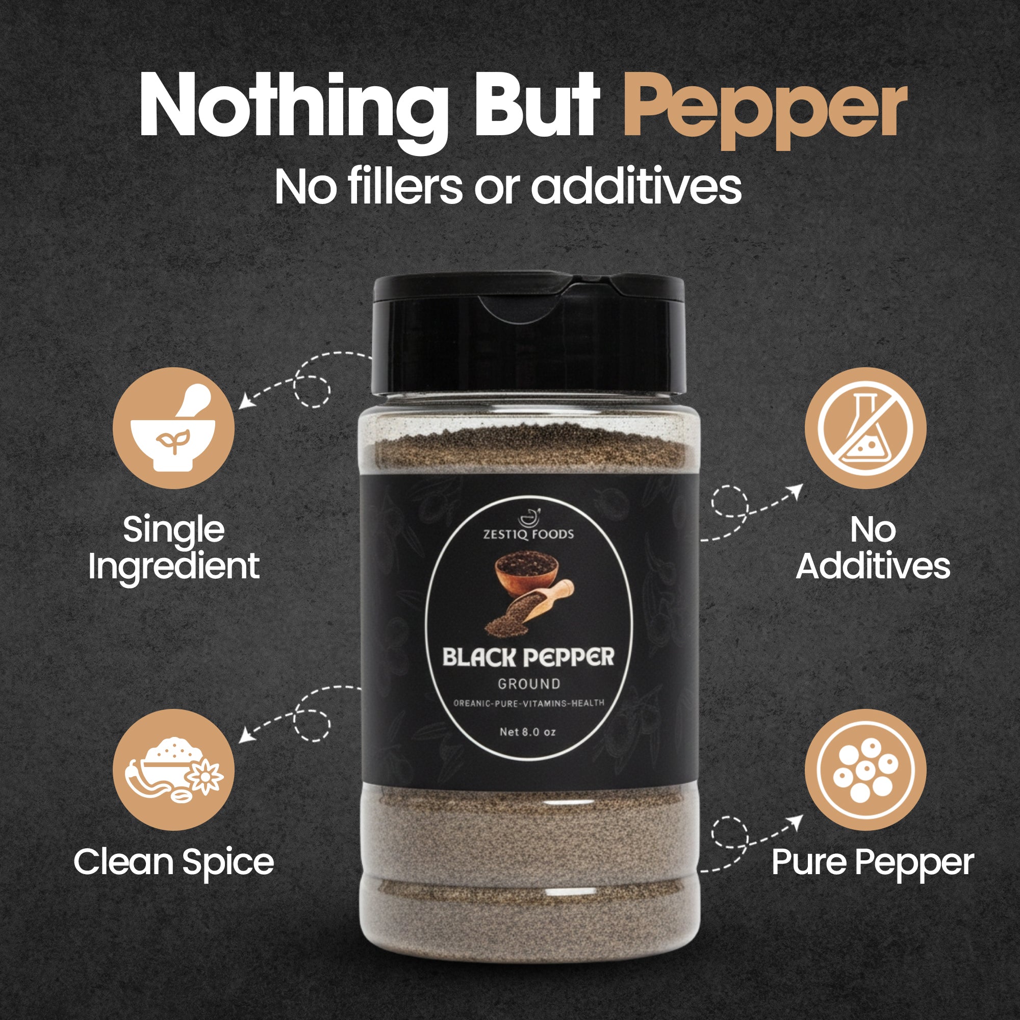 ZF Organic Black Pepper Ground - 8. oz Jar