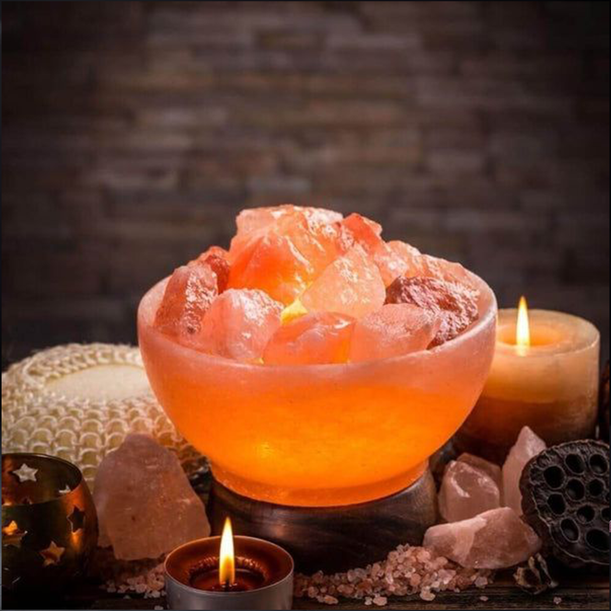 PINK SALT BOWL LAMP WITH MASSAGE BALLS