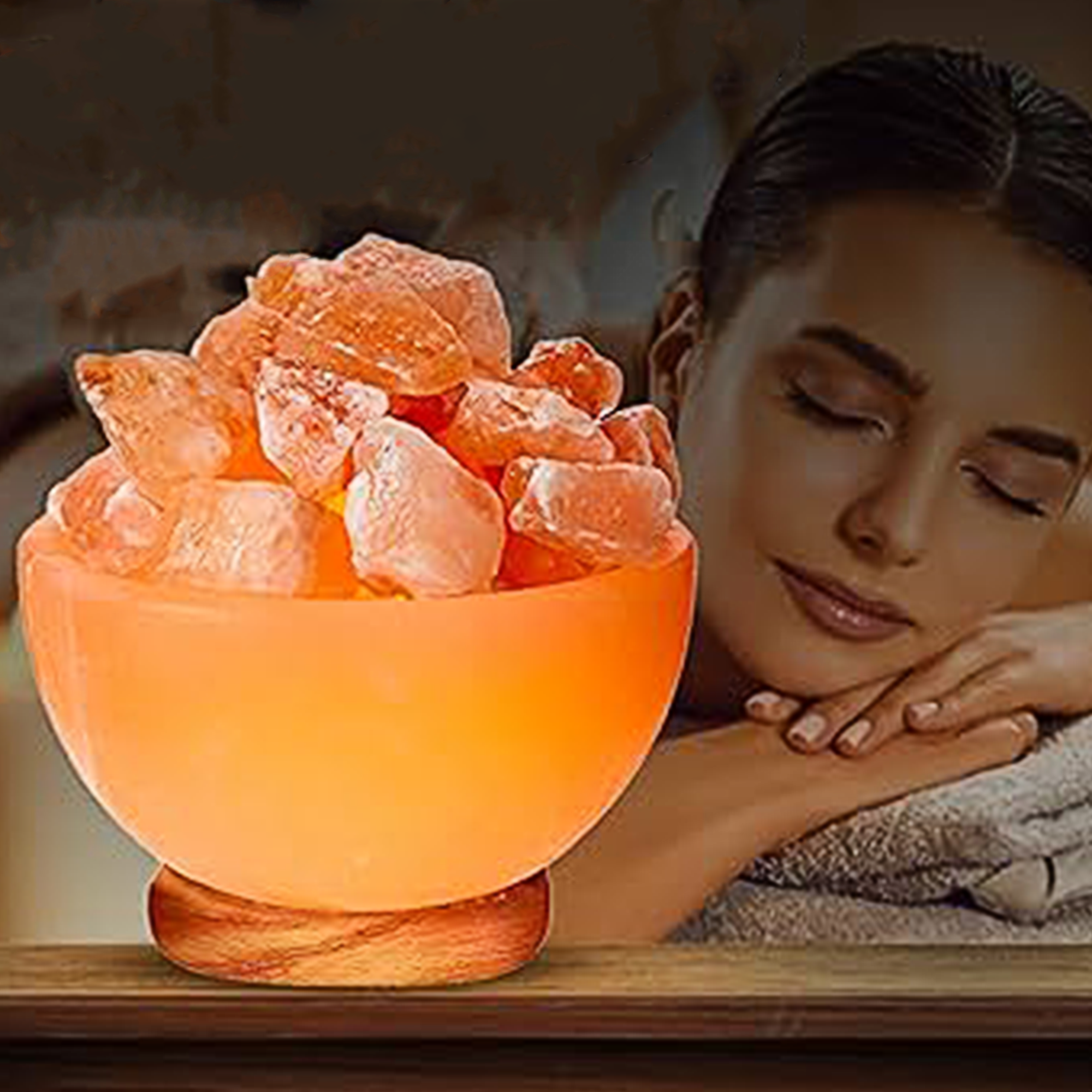 PINK SALT BOWL LAMP WITH MASSAGE BALLS