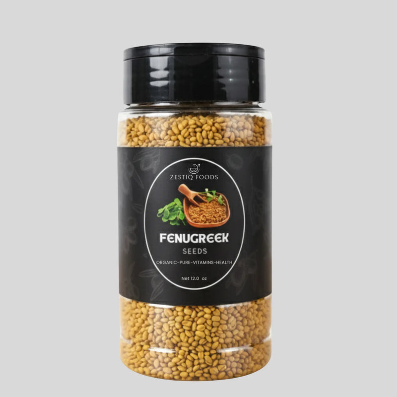Zestiq Foods Fenugreek Seeds Organic pack. find fenugreek seeds for sale and learn the advantages of fenugreek seeds for hair