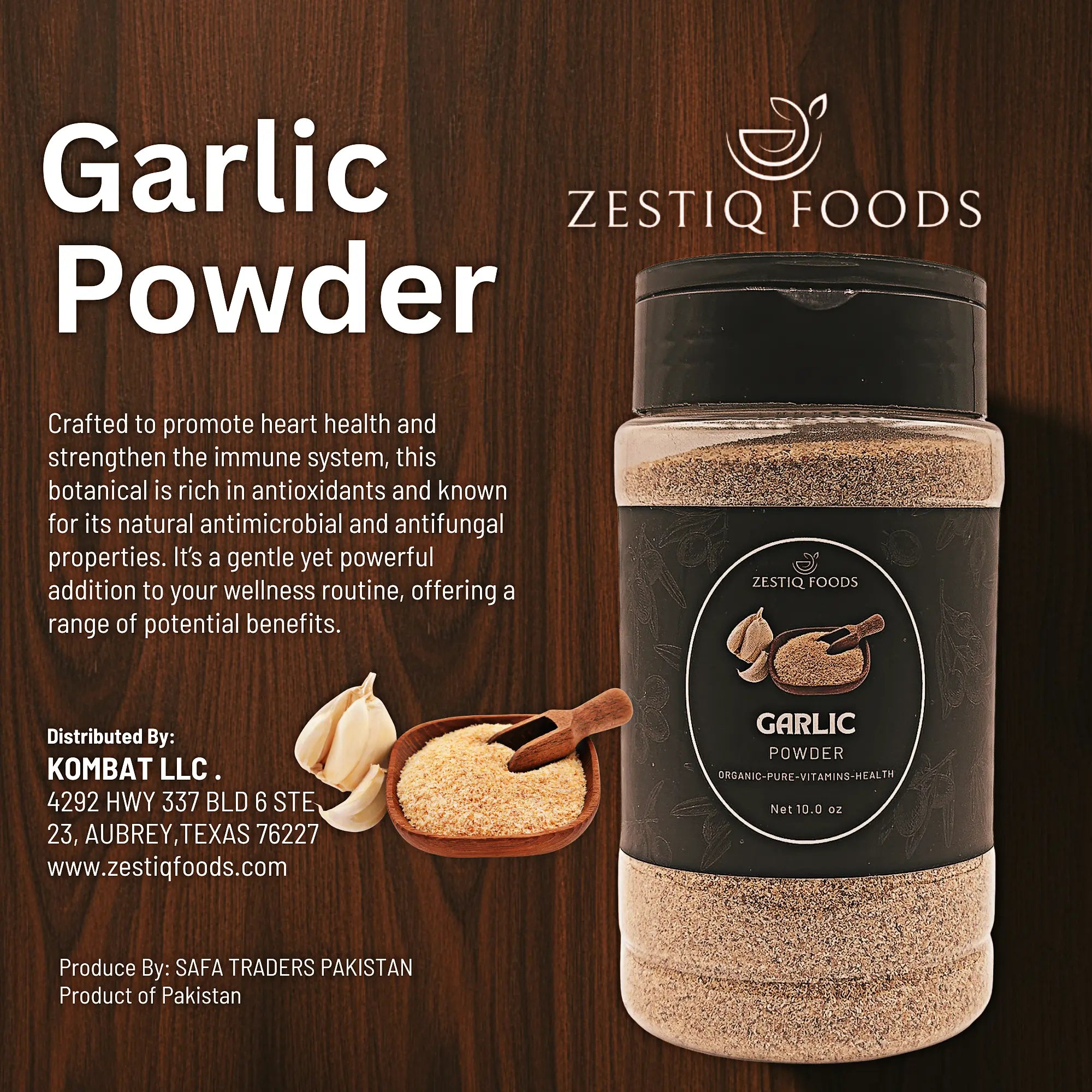 Zestiq Foods Organic Garlic Powder in jar - pure gluten free garlic seasoning for cooking in USA
