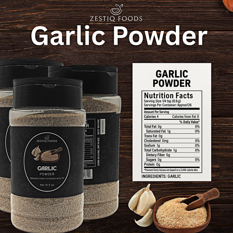 Zestiq Foods Organic Garlic Powder in jar - pure gluten free garlic seasoning for cooking in USA
