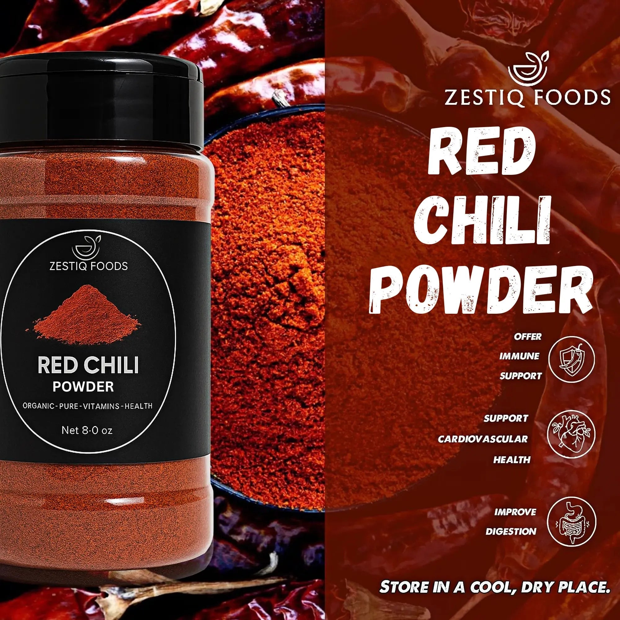 Zestiq Foods Premium Red Chilli Powder - Fresh Hot Spice for Cooking