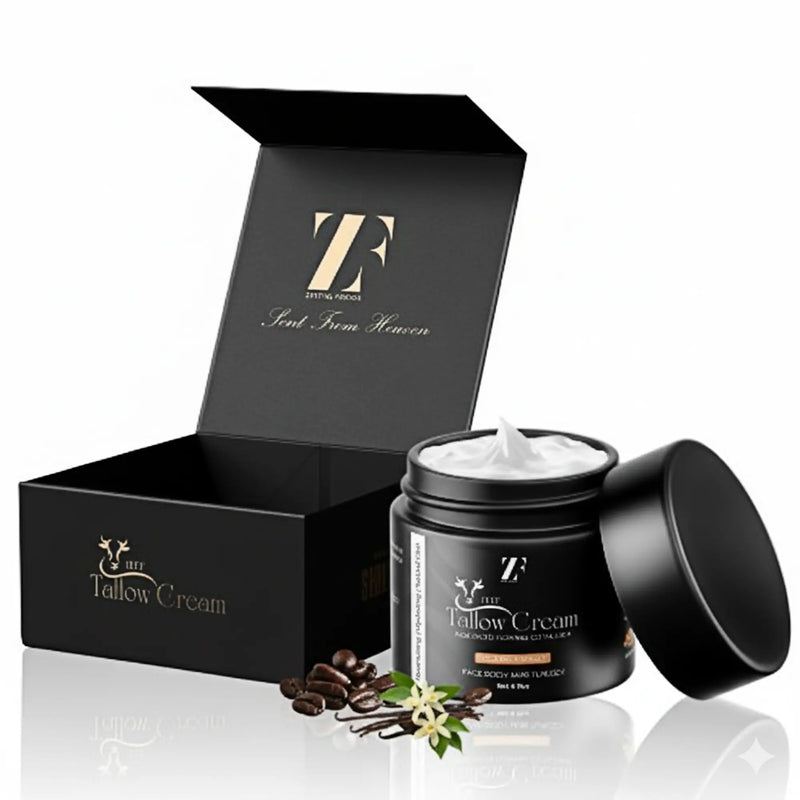 Beef tallow skin cream in eco-friendly glass jar by Zestiq Foods


