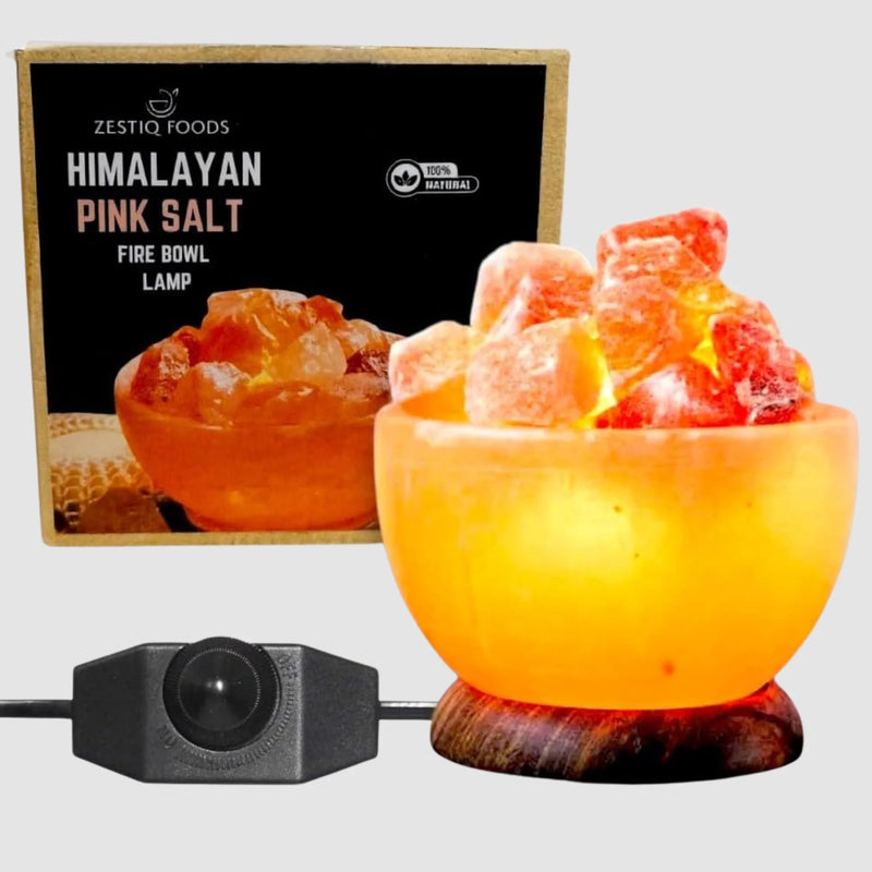 ZF HIMALAYAN PINK ROCK SALT LAMP, NATURAL CRYSTAL CHUNKS STONE FIRE BOWL (5-6" H, 7-8 lb)