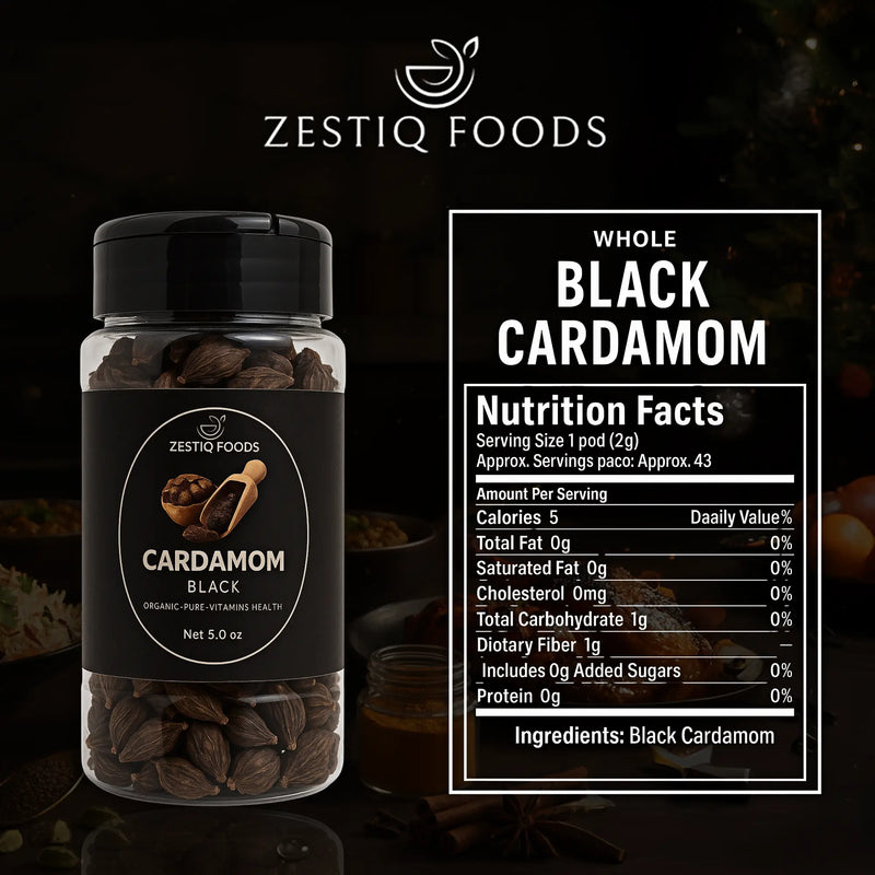 Whole Black Cardamom Pods by Zestiq Foods - Fresh, Aromatic, and Premium Quality Spice
