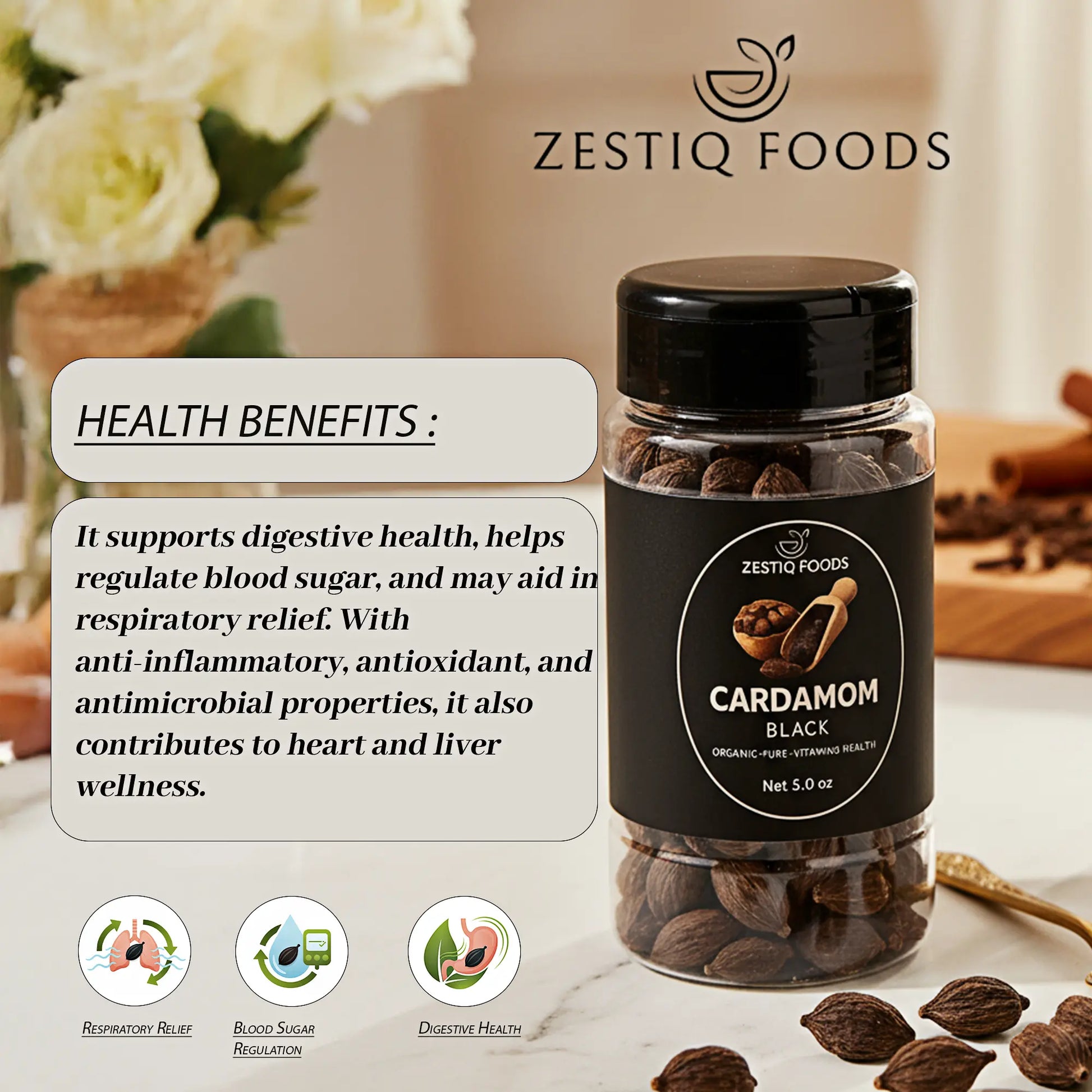 Whole Black Cardamom Pods by Zestiq Foods - Fresh, Aromatic, and Premium Quality Spice
