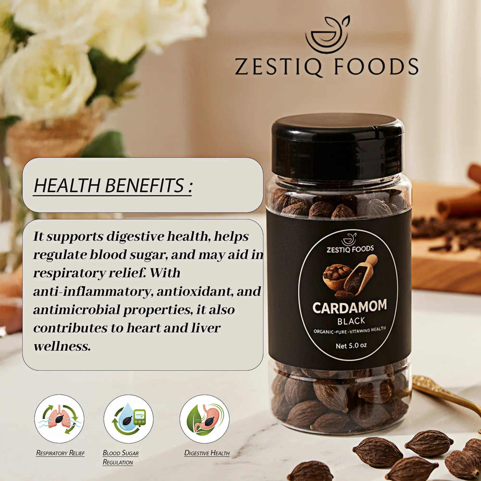 Whole Black Cardamom Pods by Zestiq Foods - Fresh, Aromatic, and Premium Quality Spice
