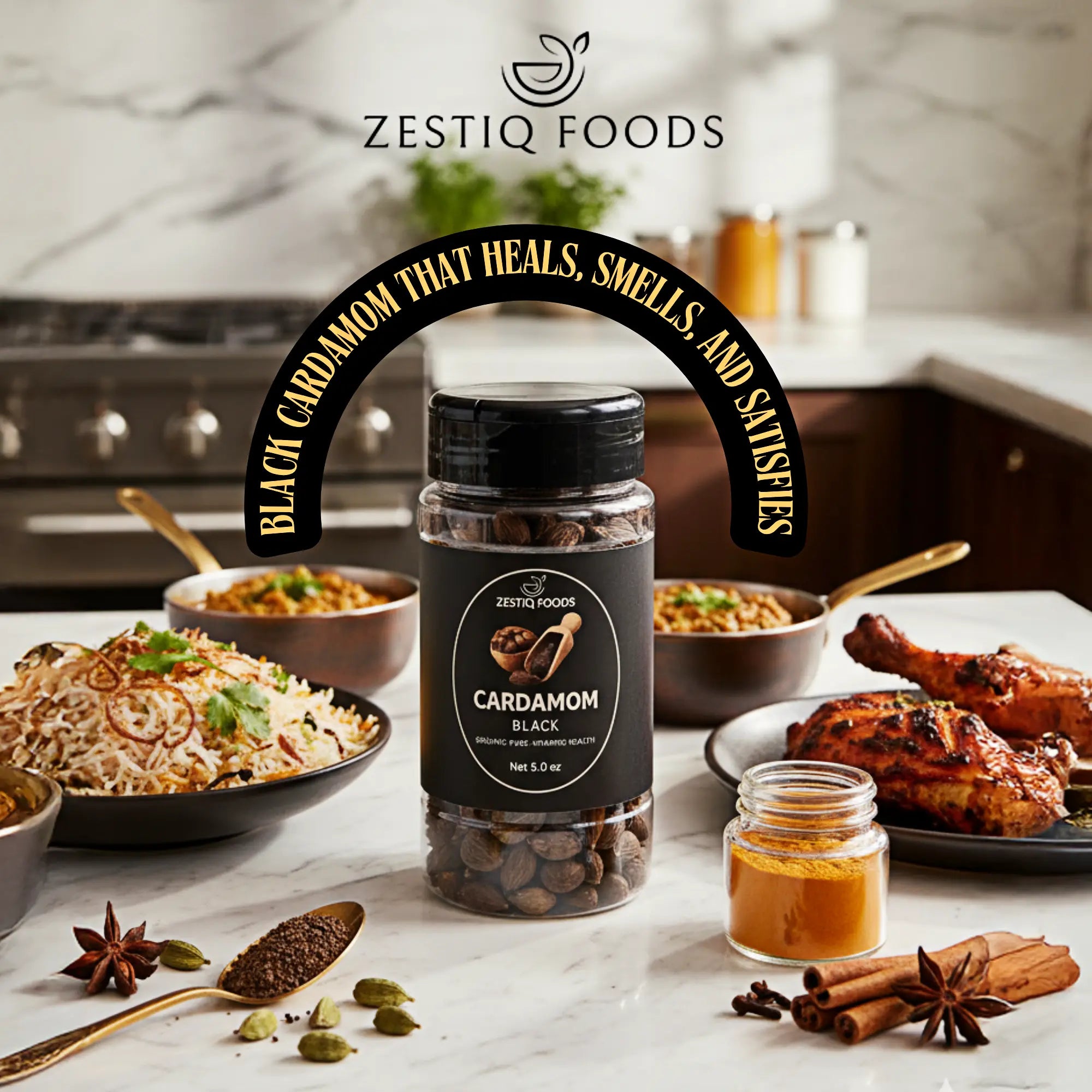 Whole Black Cardamom Pods by Zestiq Foods - Fresh, Aromatic, and Premium Quality Spice

