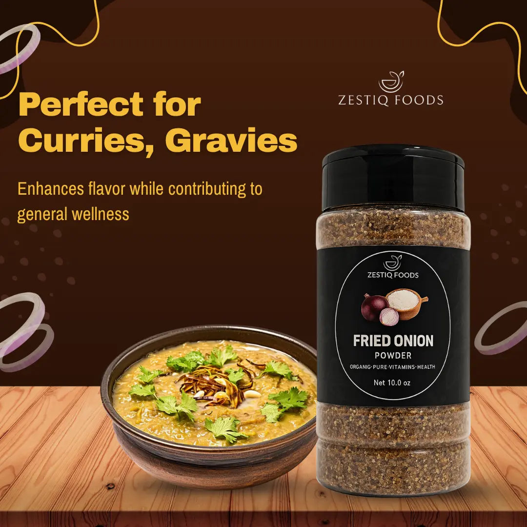 Zestiq Foods fried onion powder for cooking and seasoning
