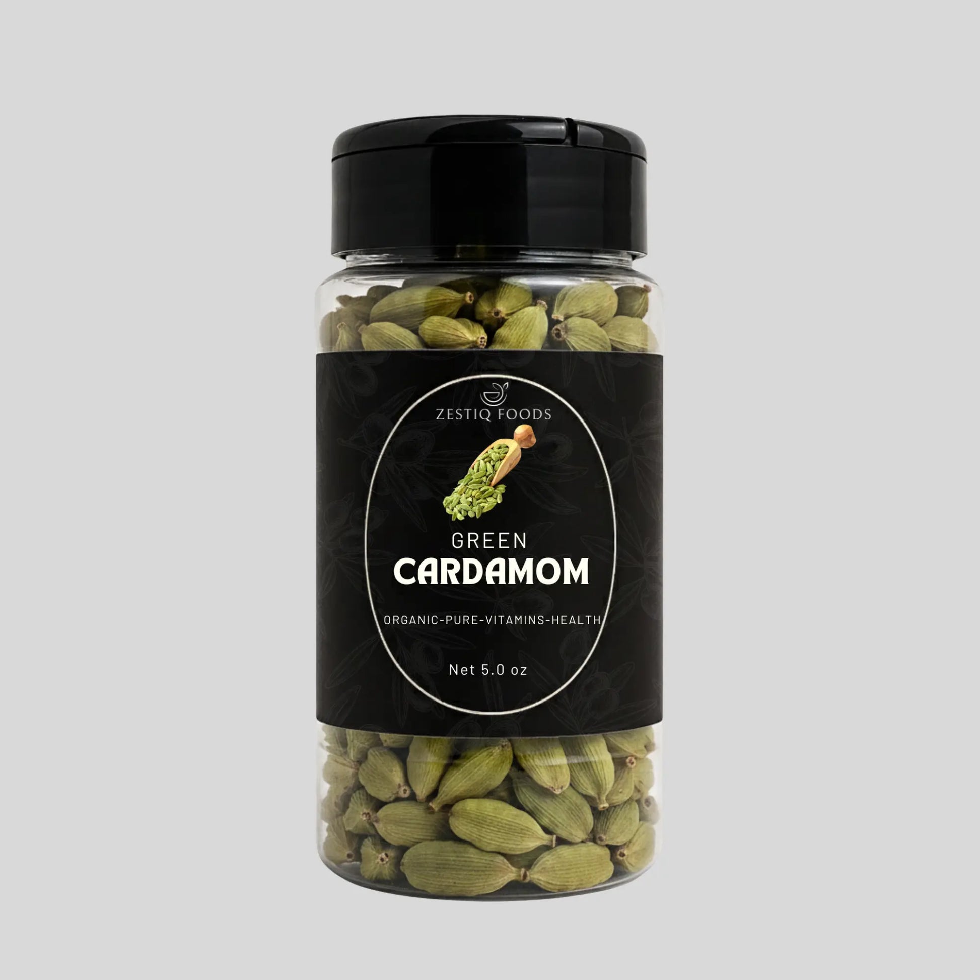 Zestiq Foods green cardamom pods with pure, aromatic, and full of flavor.