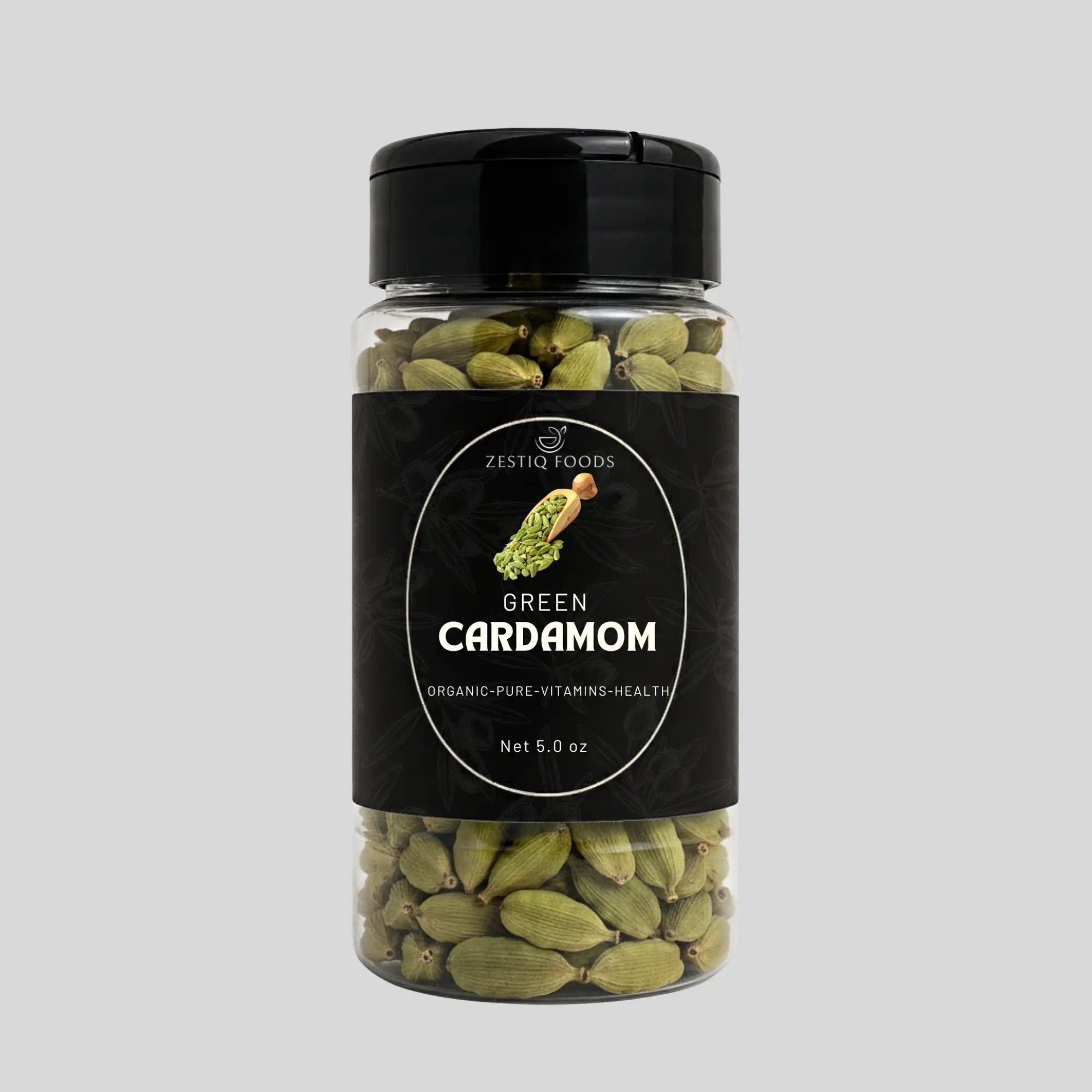 Zestiq Foods green cardamom pods with pure, aromatic, and full of flavor.