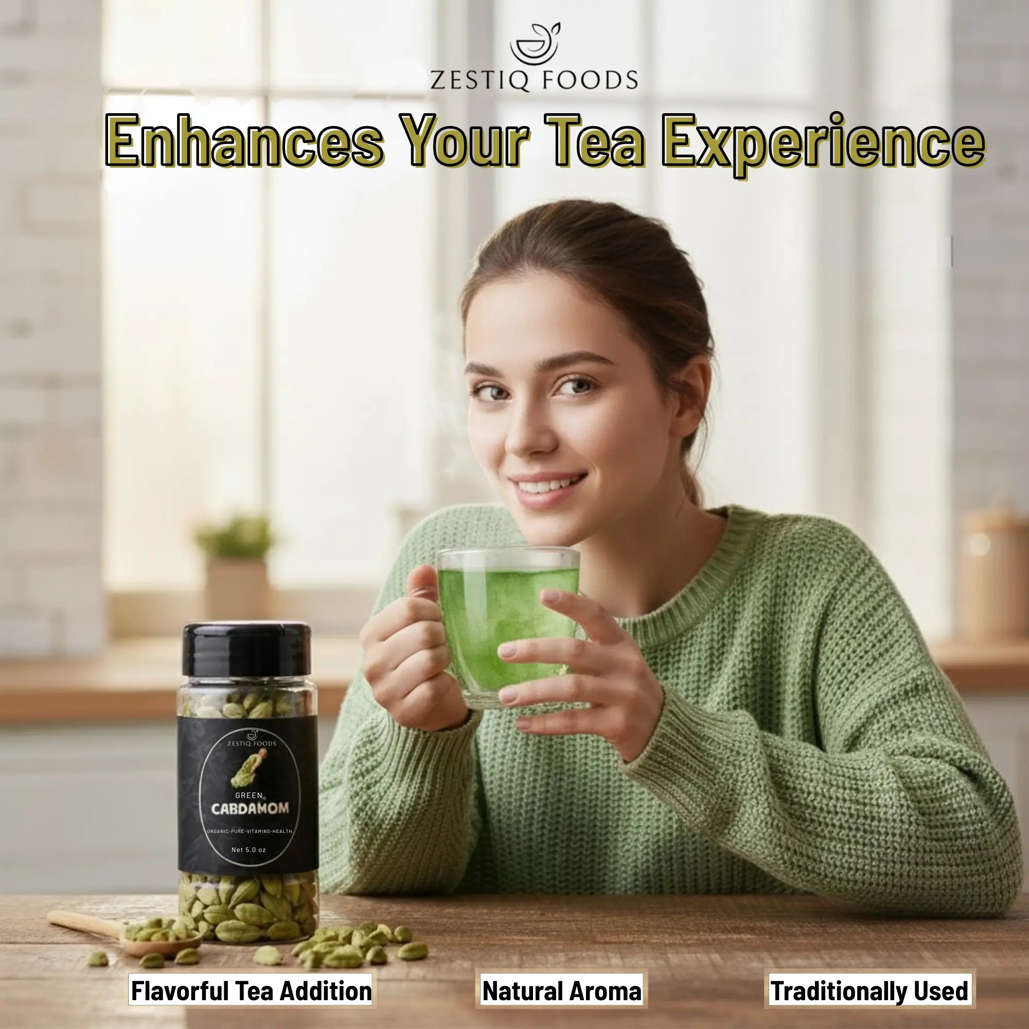 Zestiq Foods green cardamom pods with pure, aromatic, and full of flavor.