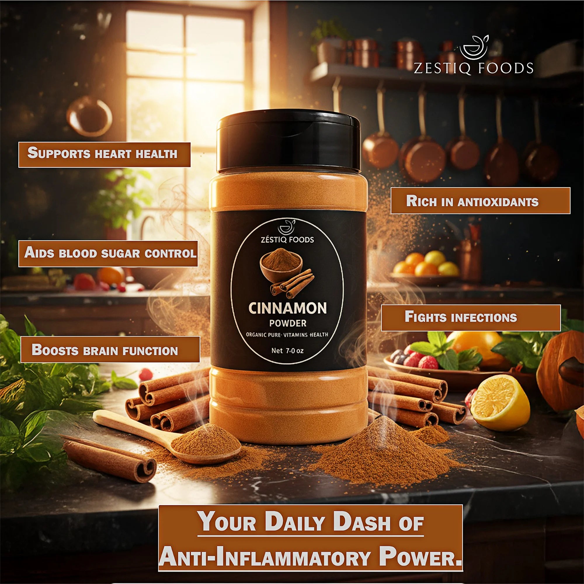 Zestiq Foods Organic Cinnamon Powder - 100% Pure Ceylon Cinnamon Powder for Cooking and Baking