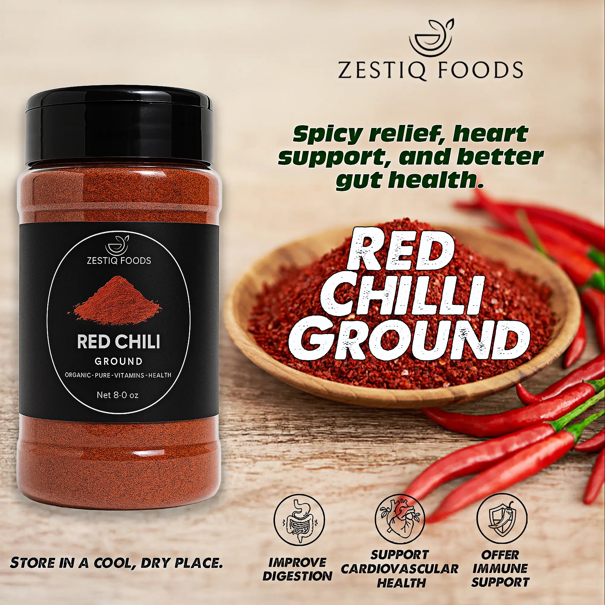 Zestiq Foods Organic Red Chilli Ground - Fine Hot Blend Spice