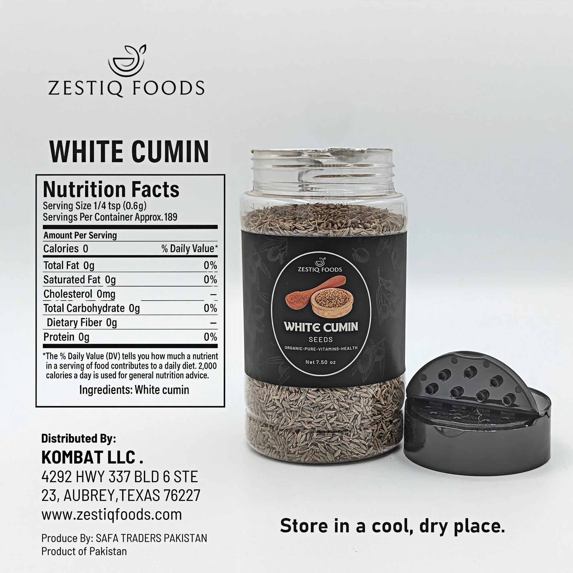 Zestiq Foods white cumin seeds spice for cooking and seasoning
