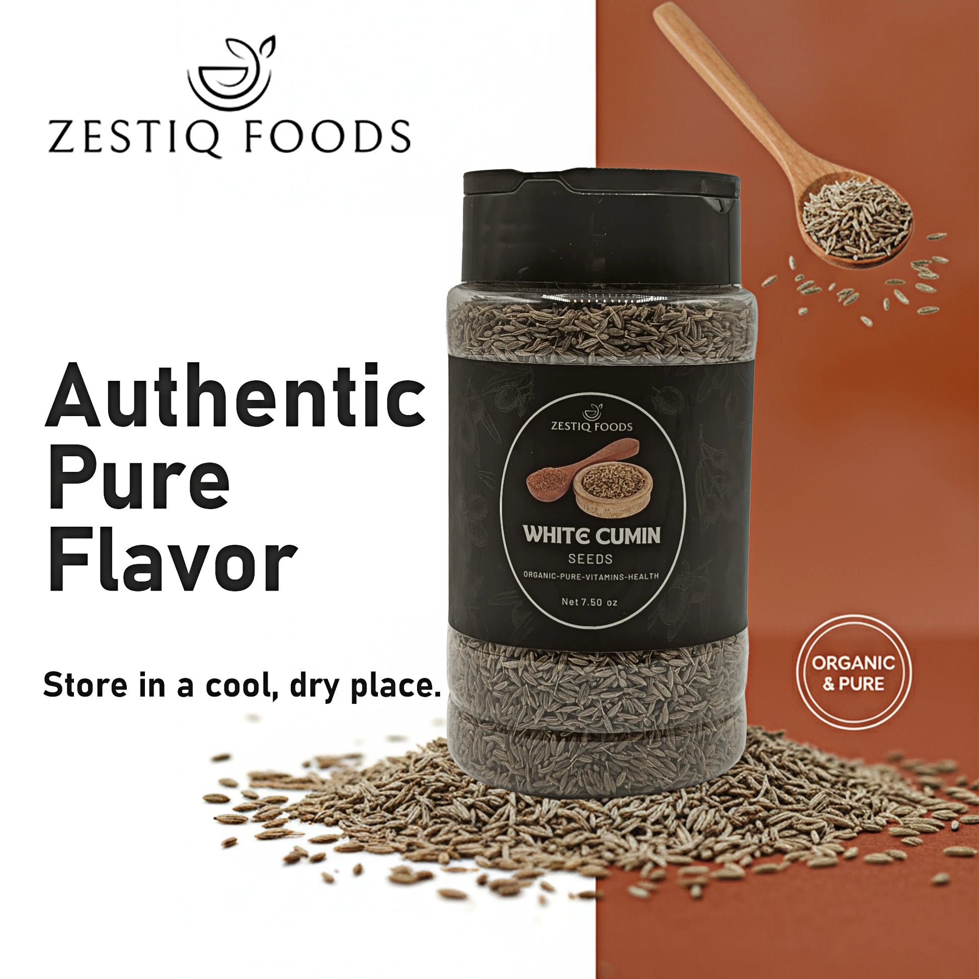 Zestiq Foods white cumin seeds spice for cooking and seasoning
