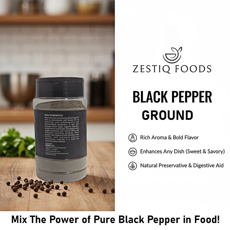 Zeestiq Foods Ground Black Pepper – Freshly Crushed, Aromatic, and Pure Spice Jar
