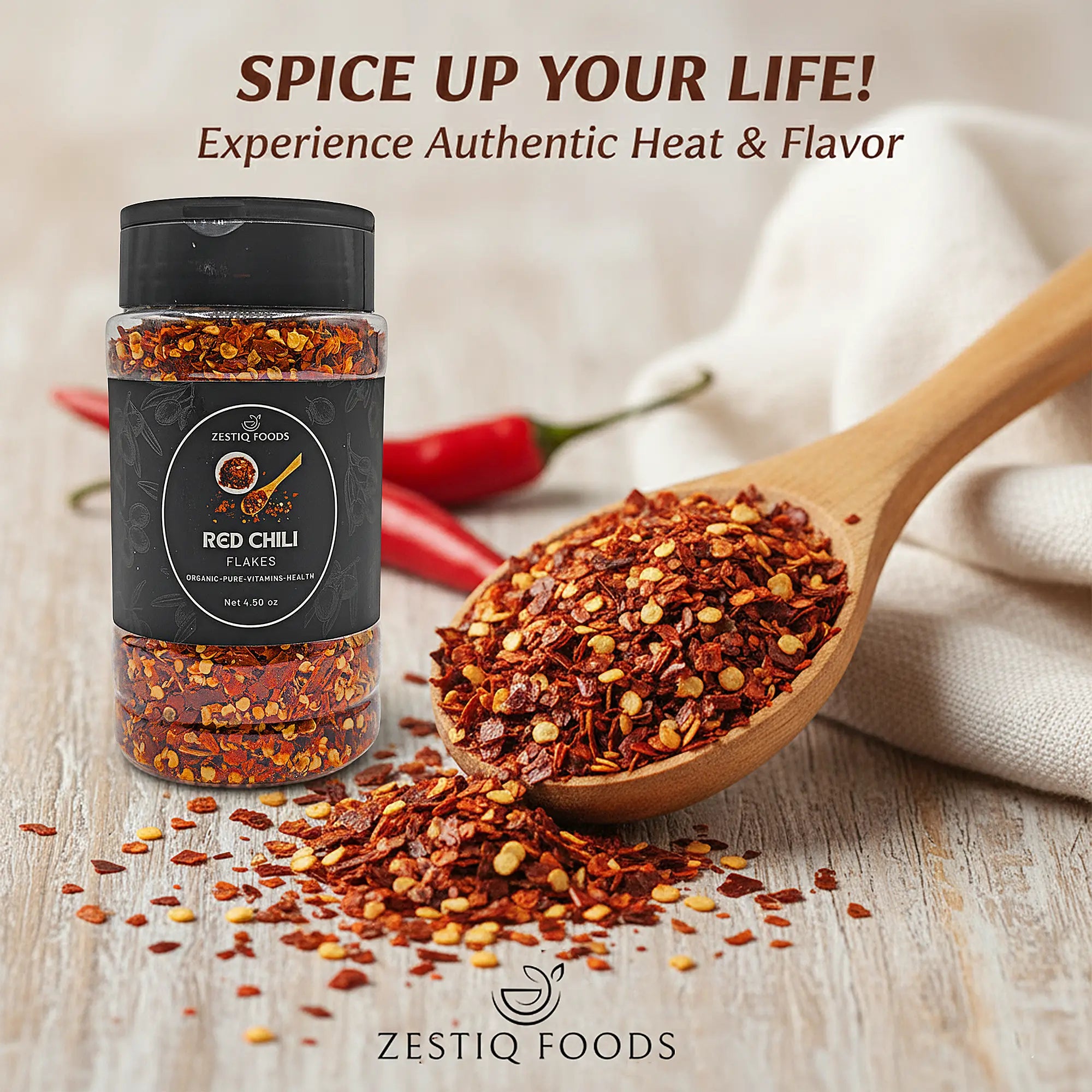 Zestiq Foods Premium Crushed Red Chili Flakes - Rich Flavor Spice
