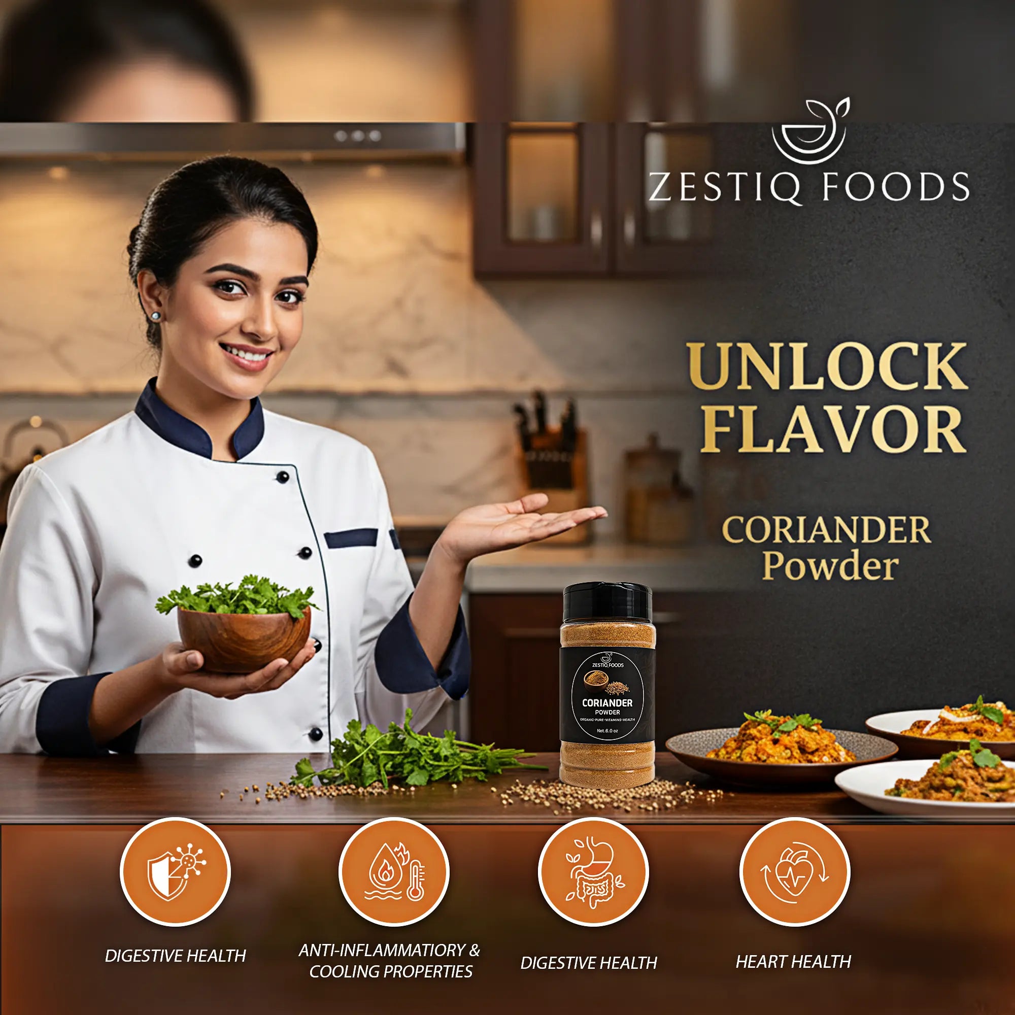 Zestiq Foods Coriander Powder - Freshly Ground, Pure Spice for Cooking and Seasoning

