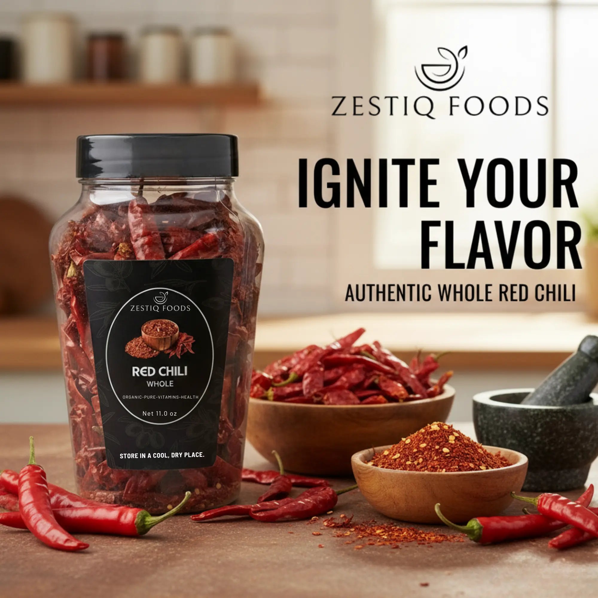 Zestiq Foods Red chili Whole Dried- Fresh Clean Spice for Rich Taste and Aroma