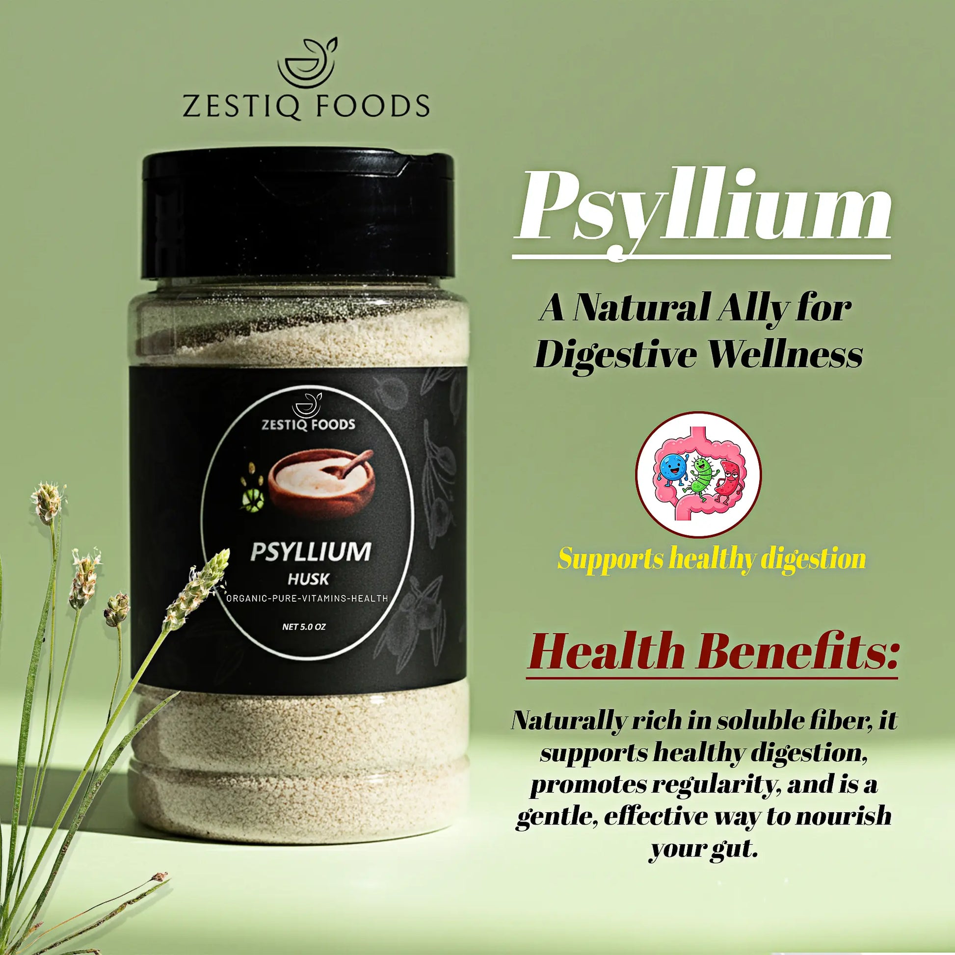 Pure organic psyllium husk powder rich in fiber for digestive wellness




