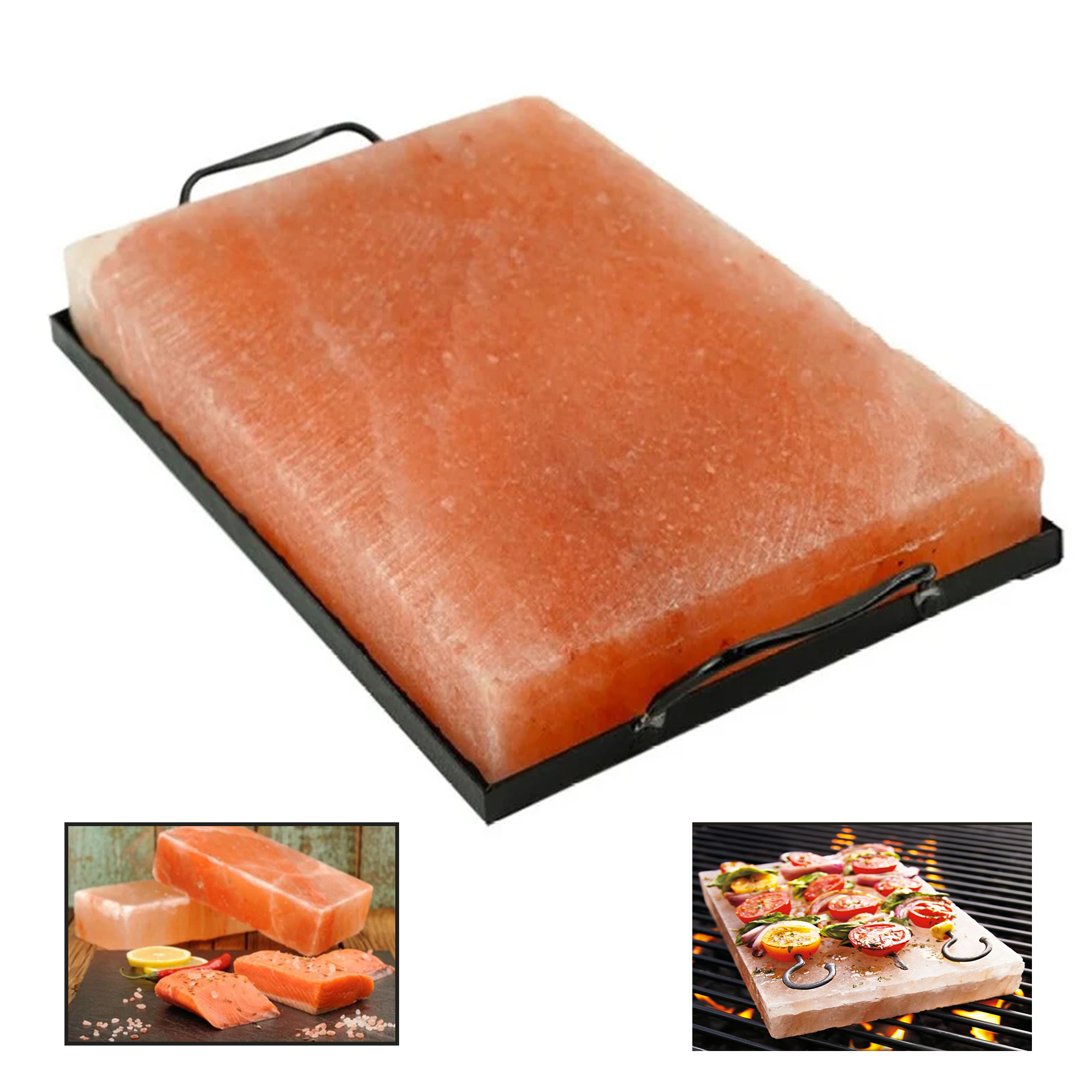 HIMALAYAN PINK SALT BLOCK COOKING PLATE W/METAL | ZESTIQ FOODS